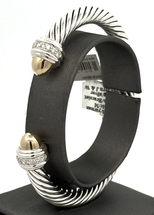 David Yurman Classic Cable Bracelet Sterling Silver with 14K Yellow Gold Domes, S108740