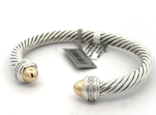 David Yurman Classic Cable Bracelet Sterling Silver with 14K Yellow Gold Domes, S108740