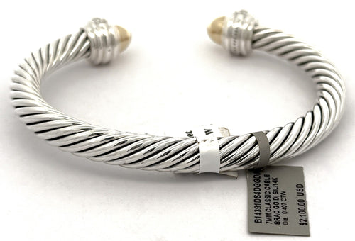David Yurman Classic Cable Bracelet Sterling Silver with 14K Yellow Gold Domes, S108740