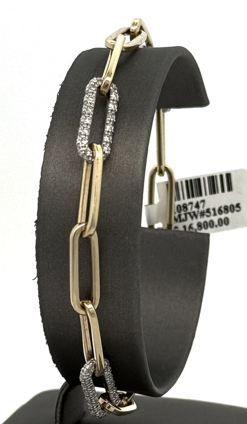 14k Yellow Gold Paper Clip Diamond Bracelet, S108747