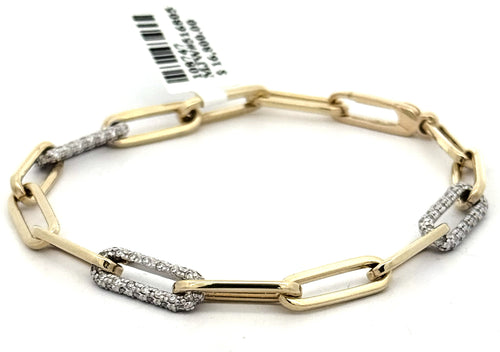 14k Yellow Gold Paper Clip Diamond Bracelet, S108747