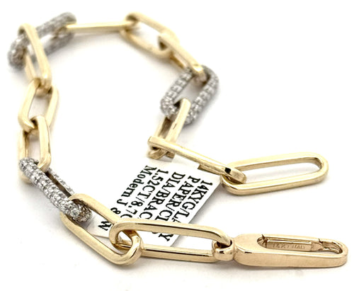 14k Yellow Gold Paper Clip Diamond Bracelet, S108747