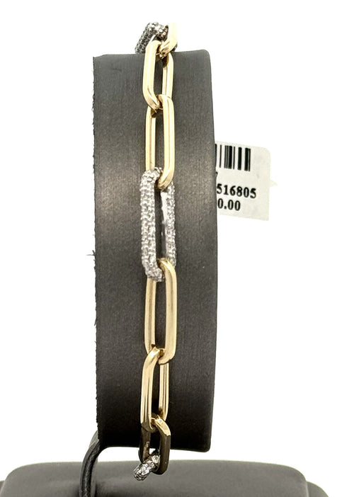 14k Yellow Gold Paper Clip Diamond Bracelet, S108747