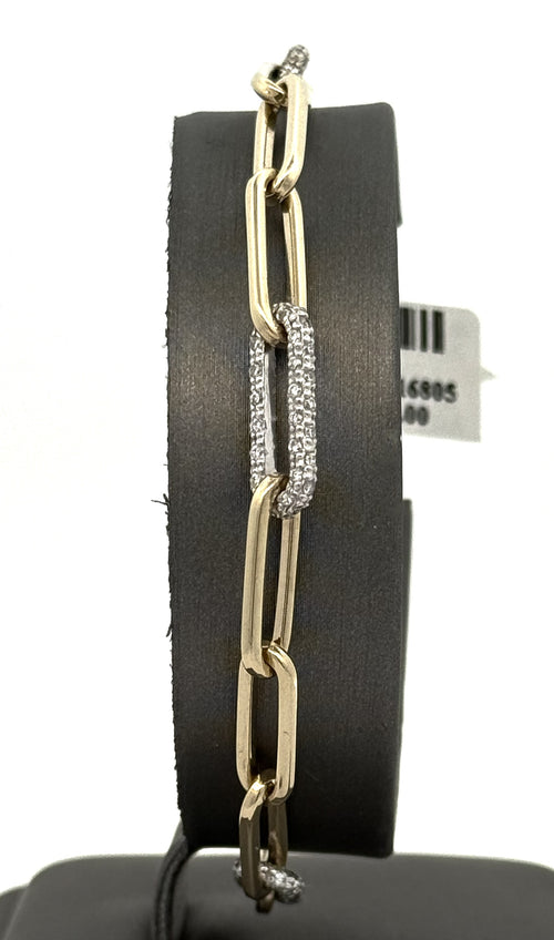 14k Yellow Gold Paper Clip Diamond Bracelet, S108747