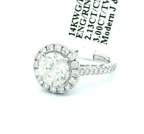 14k White Gold 3.00 CT Halo Diamond Engagement Ring, 4.7g, Size 5.25, S108708