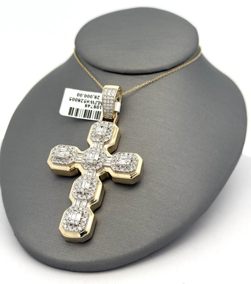 14k Yellow Gold 1.75CT Diamond Cross Pendant 20.8g, S108748