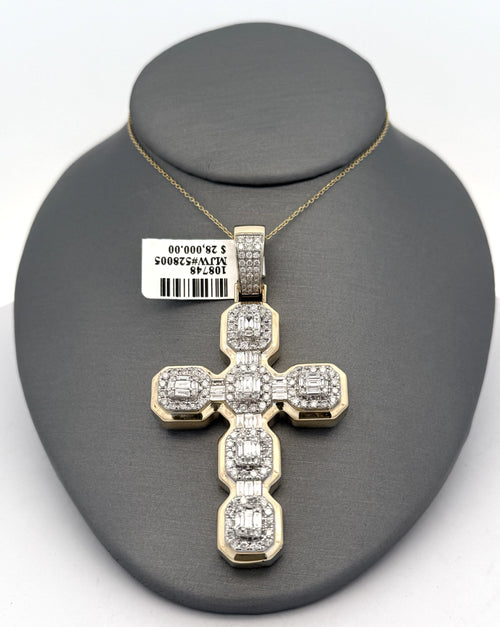 14k Yellow Gold 1.75CT Diamond Cross Pendant 20.8g, S108748