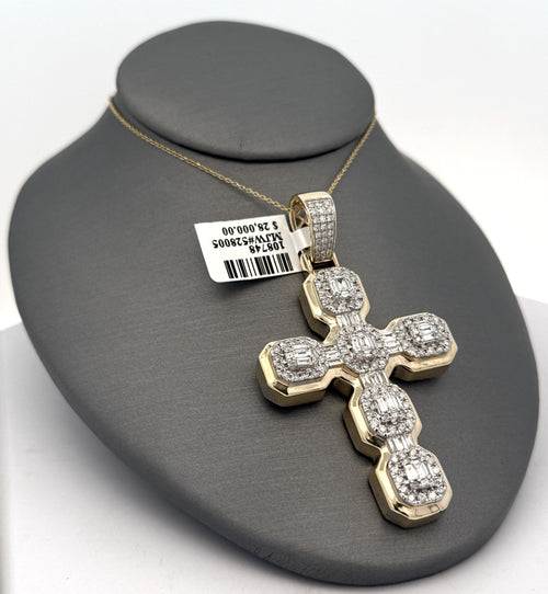 14k Yellow Gold 1.75CT Diamond Cross Pendant 20.8g, S108748