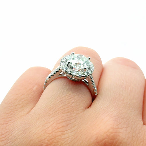 14k White Gold 3.00 CT Halo Diamond Engagement Ring, 4.7g, Size 5.25, S108708