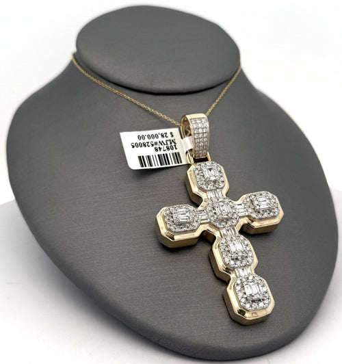 14k Yellow Gold 1.75CT Diamond Cross Pendant 20.8g, S108748