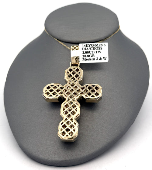 14k Yellow Gold 1.75CT Diamond Cross Pendant 20.8g, S108748