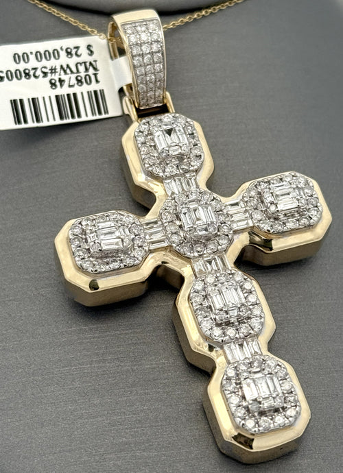 14k Yellow Gold 1.75CT Diamond Cross Pendant 20.8g, S108748
