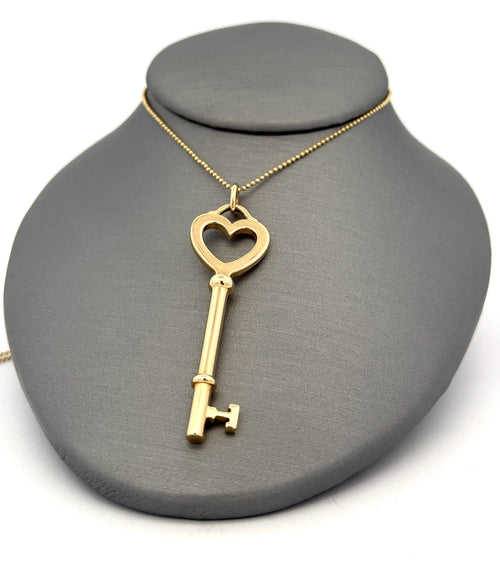 Tiffany & Co. 18k Yellow Gold Tiffany Keys Large Heart Key Pendant Necklace
