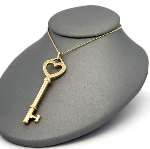 Tiffany & Co. 18k Yellow Gold Tiffany Keys Large Heart Key Pendant Necklace