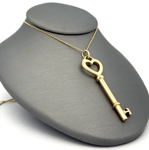 Tiffany & Co. 18k Yellow Gold Tiffany Keys Large Heart Key Pendant Necklace