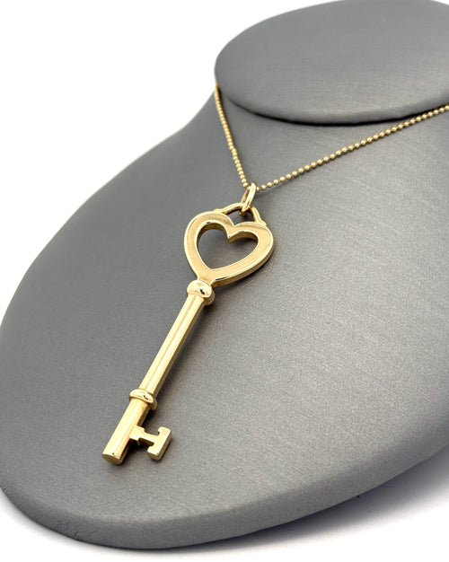 Tiffany & Co. 18k Yellow Gold Tiffany Keys Large Heart Key Pendant Necklace