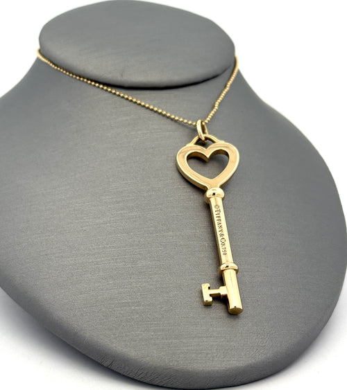 Tiffany & Co. 18k Yellow Gold Tiffany Keys Large Heart Key Pendant Necklace