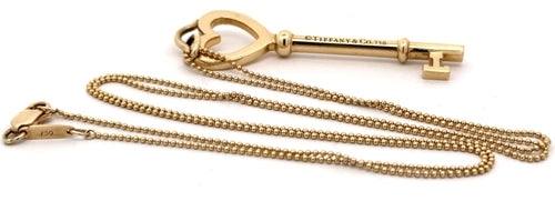 Tiffany & Co. 18k Yellow Gold Tiffany Keys Large Heart Key Pendant Necklace
