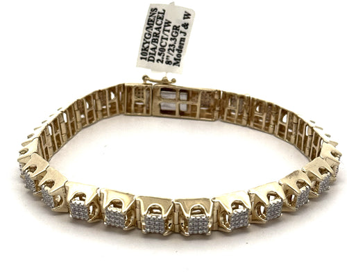 10k Yellow Gold 2.25CT Round Diamond Tennis Men's Bracelet, 8", S108758