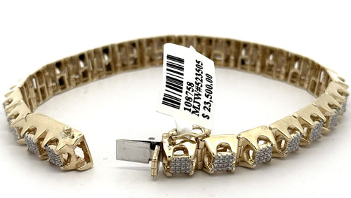 10k Yellow Gold 2.25CT Round Diamond Tennis Men's Bracelet, 8", S108758