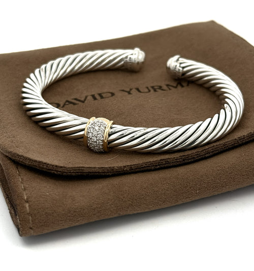 David Yurman Silver & 18k Yellow Gold Lady Cable Classic Station Bracelet
