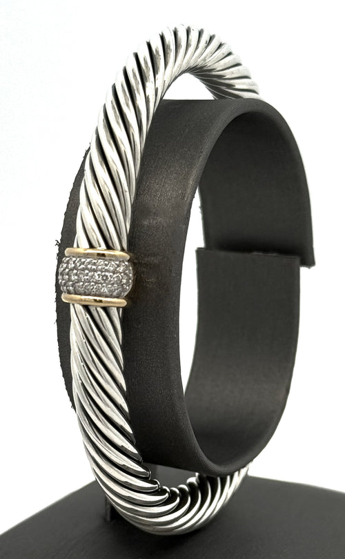 David Yurman Silver & 18k Yellow Gold Lady Cable Classic Station Bracelet