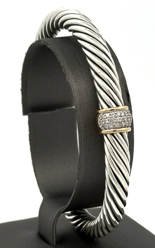 David Yurman Silver & 18k Yellow Gold Lady Cable Classic Station Bracelet