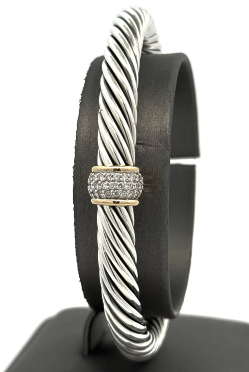 David Yurman Silver & 18k Yellow Gold Lady Cable Classic Station Bracelet