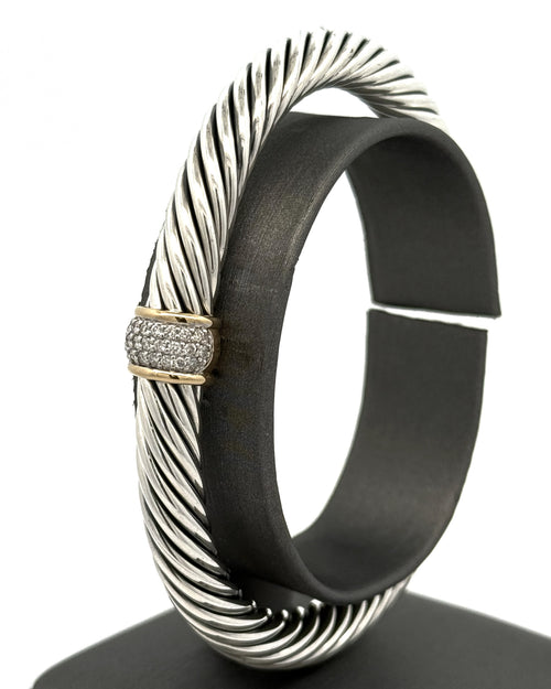 David Yurman Silver & 18k Yellow Gold Lady Cable Classic Station Bracelet
