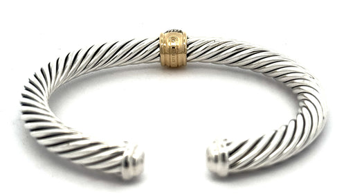 David Yurman Silver & 18k Yellow Gold Lady Cable Classic Station Bracelet