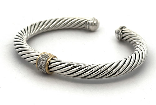 David Yurman Silver & 18k Yellow Gold Lady Cable Classic Station Bracelet