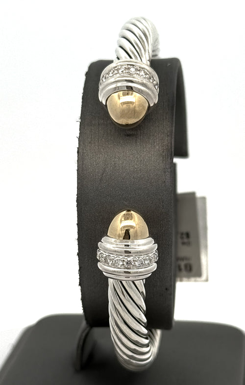 David Yurman Classic Cable Bracelet Sterling Silver with 14K Yellow Gold Domes and Diamonds, 7mm