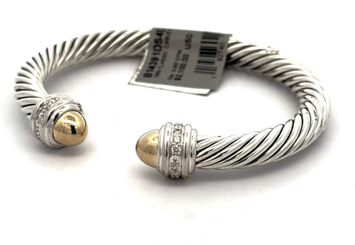 David Yurman Classic Cable Bracelet Sterling Silver with 14K Yellow Gold Domes and Diamonds, 7mm