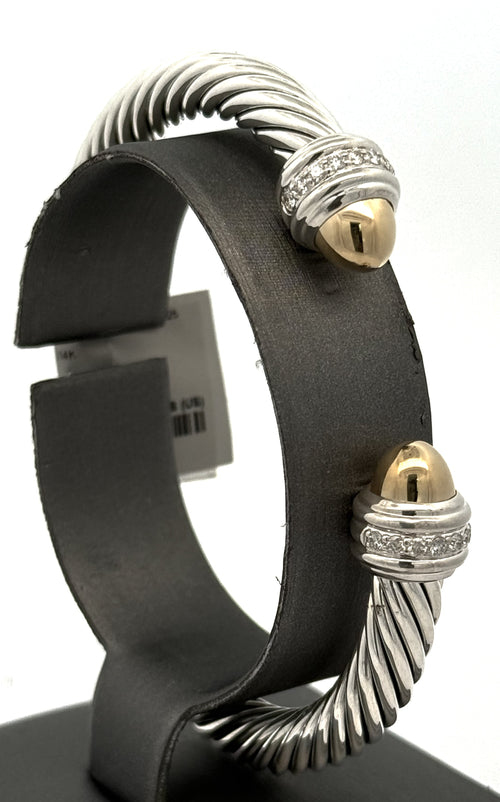 David Yurman Classic Cable Bracelet Sterling Silver with 14K Yellow Gold Domes and Diamonds, 7mm