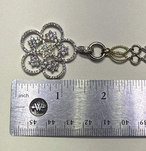 14k White & Yellow Gold Flower Diamond Pendant Necklace, 22.8g