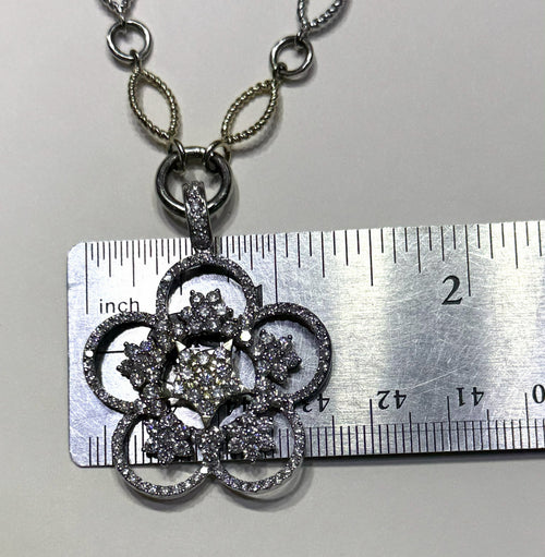 14k White & Yellow Gold Flower Diamond Pendant Necklace, 22.8g