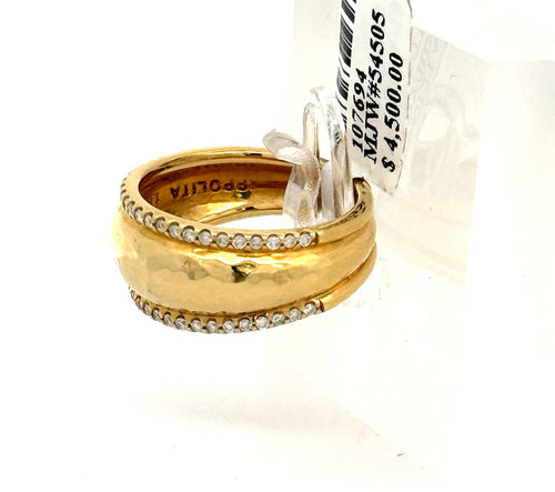 Ippolita 18k Classico Thin Goddess Hammered 0.25 CT Diamond Ring, 6.3gm, Size 7.25, S107694