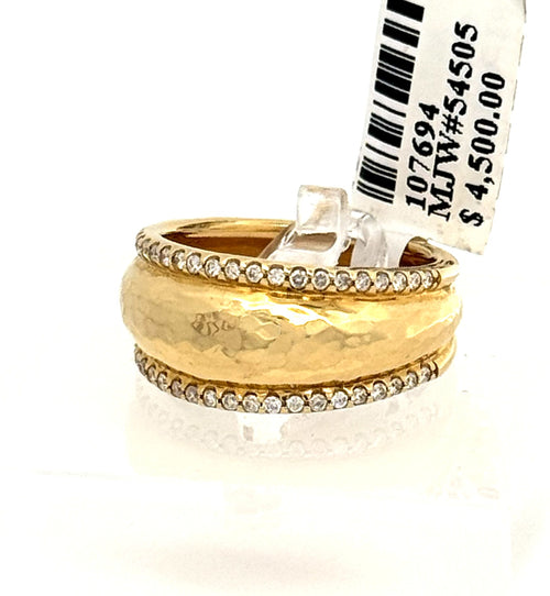 Ippolita 18k Classico Thin Goddess Hammered 0.25 CT Diamond Ring, 6.3gm, Size 7.25, S107694