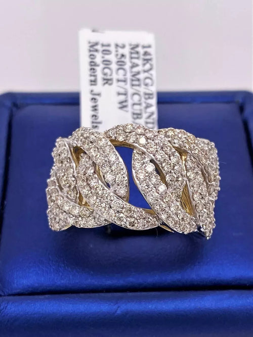 14k Yellow Gold 2.50 CT Diamond Pave Miami Cuban Ring, 10g, Size 7, S14868