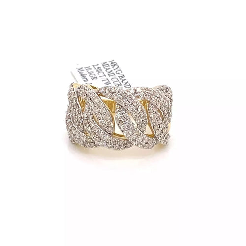 14k Yellow Gold 2.50 CT Diamond Pave Miami Cuban Ring, 10g, Size 7, S14868