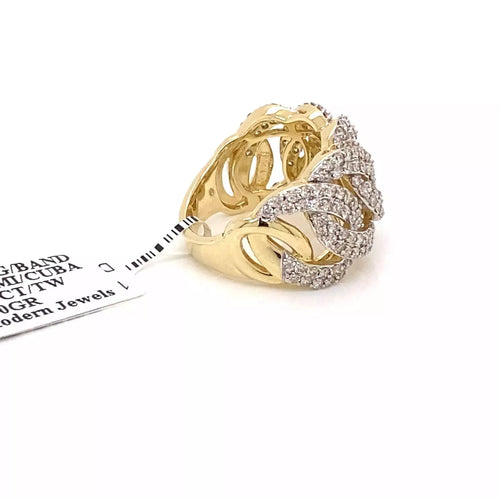 14k Yellow Gold 2.50 CT Diamond Pave Miami Cuban Ring, 10g, Size 7, S14868