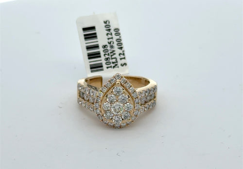 14k Yellow Gold 1.75Ct Diamond Cluster Pear Shaped Ring 8.6gm,Size 7,5. S108208