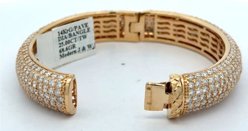 14k Yellow Gold 25.00CT Diamond Bangle Bracelet, 68.6g, 7'', S108378