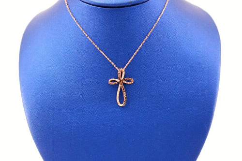 10K Rose Gold 0.25 CT Diamond Cross Pendant Necklace