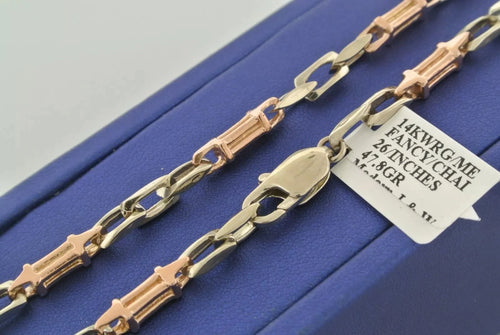 Fancy Men's 14k White & Rose Gold Chain Necklace, 47.8gm, 26 Inches, S104512