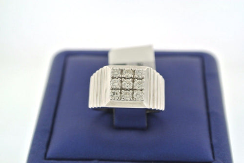 SOLID 14K WHITE GOLD WITH 9 ROUND CUT DIAMONDS 0.50 CT MEN'S PINKY RING