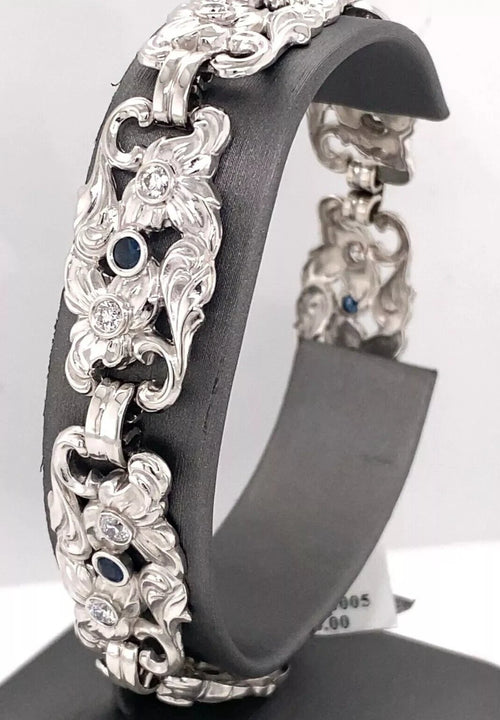 18K White Gold 2.50CT Sapphire & Diamonds Ladies Bracelet, 35.7G, S106138