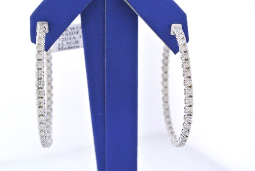 14k White Gold 3.60 CT Diamond Inside Out Hoop Earrings, 11.5gm, D 1.5"