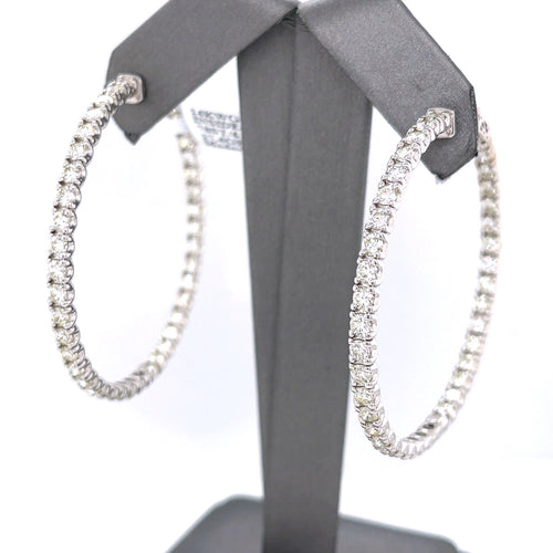 14k White Gold 6.75 CT Diamond Inside Out Hoop Earrings, 17.4gm