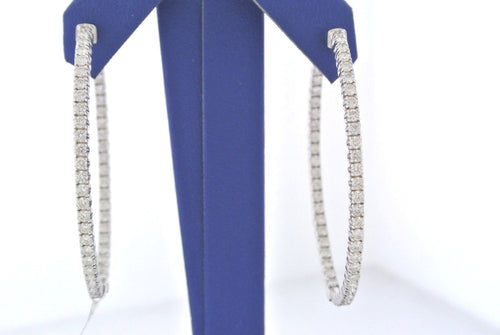 14k White Gold 4.00 CT Diamond Inside Out Oval Hoop Earrings, 11.2gm,